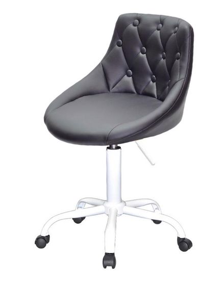 Рабочий стул Toni WT-Office D-530 мм на белой крестовине c колесами, мягкая обивка кожзам черный