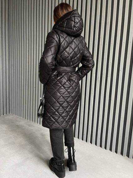 Женская длинная теплая куртка-пальто стеганая силикон 200, NA1044/1 цвет черный, размер 42/44 | Зображення 4