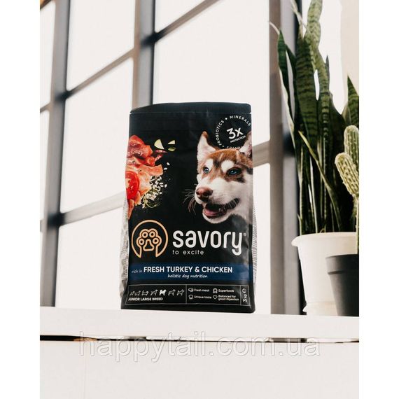 Корм Savory Junior Large для молодих собак великих порід, індичка та курка, холістик, 3 кг | Зображення 3