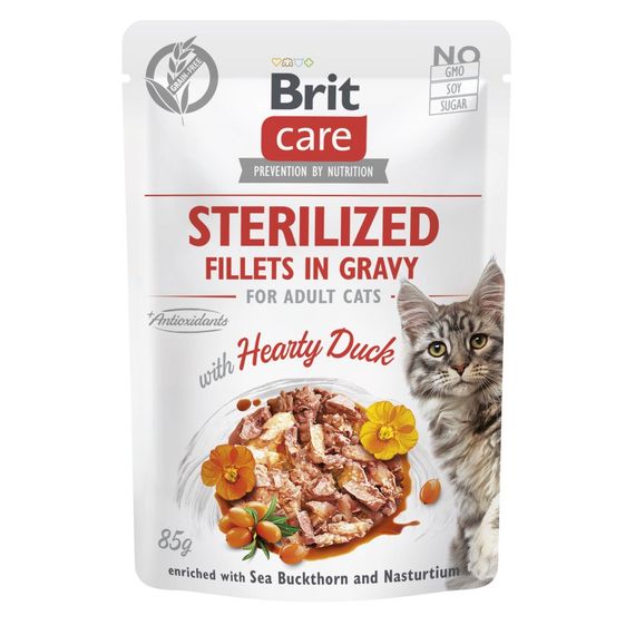 Корм Brit Care Cat Fillets In Gravy Sterilized вологий з качкою для стерилізованих котів 85 гр