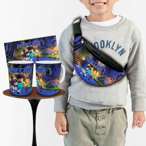 Набір: дитяча сумка-бананка+кружка Майнкрафт «Minecraft» 32х15см, бананка для хлопчика через плече на подарунок (00924)