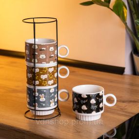 Набор фарфоровых чашек для детей на металлической подставке Toys 4 (шт) по 300 (мл) подарочный набор чашек FM-15