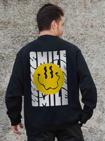 Утеплений оверсайз світшот на флісі з принтом Without Smile Black