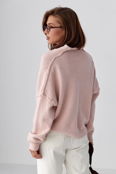 Теплий в'язаний кардиган на ґудзиках - пудра цвет, ONE SIZE (є розміри) | Зображення 1