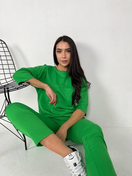 Женский спортивный прогулочный костюм с укороченными штанами NB24003 зеленый, размер 42/44 | Зображення 3