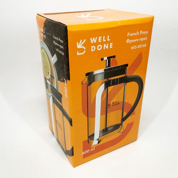 Френч прес Well Done WD-8016B з ручкою soft-touch 600 мл, Френч прес скляний на кухню | Зображення 2