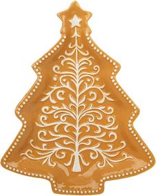 Набір 4 керамічні тарілки "Прянична Ялинка" 26х21см