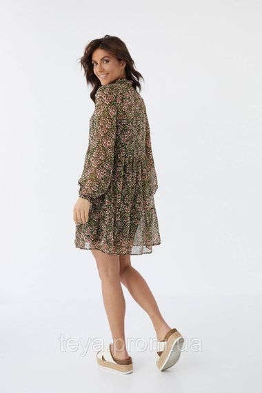 Шифонове плаття з квітковим візерунком із завищеною талією колір хакі розмір L FL_000167 | Зображення 1