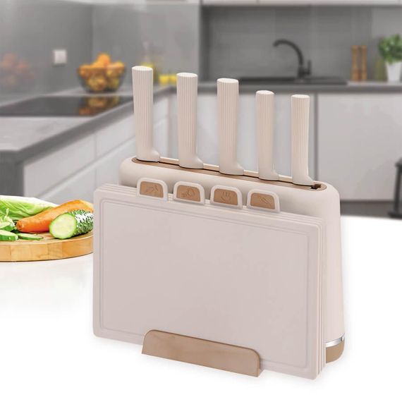 Набор кухонных ножей с подставкой и разделочными досками Maestro MR-1412-BEIGE, 10 предметов | Зображення 1