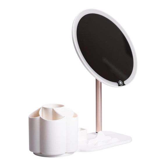 Дзеркало для макіяжу з підсвічуванням кругле настільне Ø21 см з підставкою Біле HP-10-9AW | Зображення 1