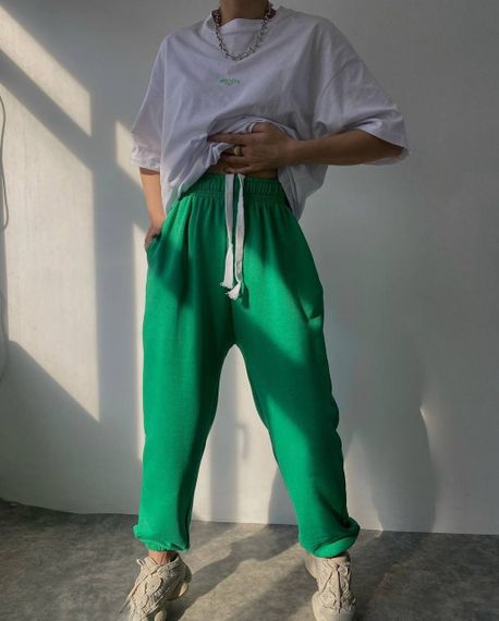 Женские спортивные штаны джоггеры с широким шнурком GF198 цвет зеленый, размер 44/46 | Зображення 1