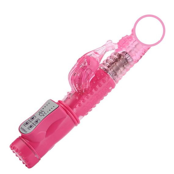 Двойной вибратор для клитора и точки G с ротацией (красный, ААА)