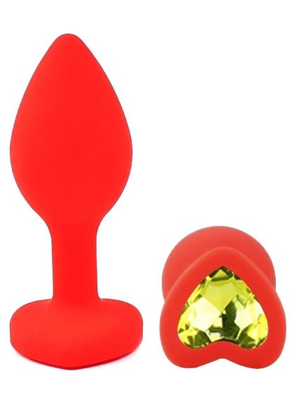 Анальна пробка EGZO Red Heart Plug S з кристалом, анатомічна, червона силіконова Sex Aura | Зображення 1