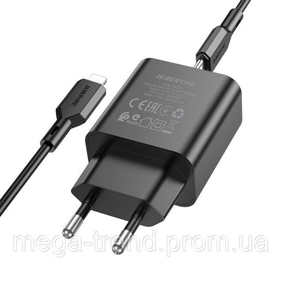 Адаптер мережевий BOROFONE Type-C to Lightning Cable Power single port charger set BA71A |1Type-C, 20W/3A, | Зображення 3