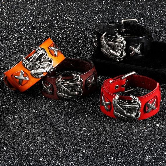 Шкіряний браслет Harley-Davidson чоловічий жіночий меломану гітариста рокера байкера коричневий | Зображення 1