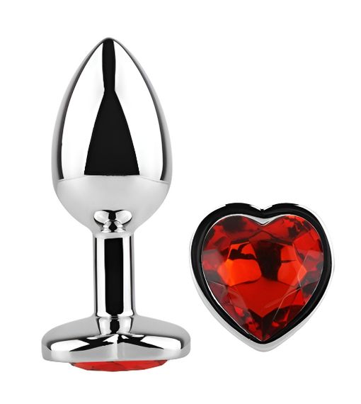 Анальна пробка з кристалом EGZO - Silver Heart Plug Red size S Sex Aura | Зображення 1