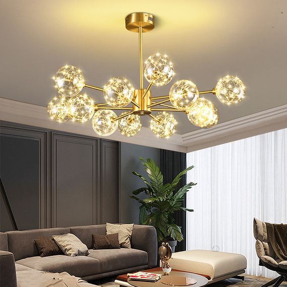 Люстра світлодіодна стельова LED світильник для квартири на стелю лед 26372 Латунь 42-72х110х110 см.