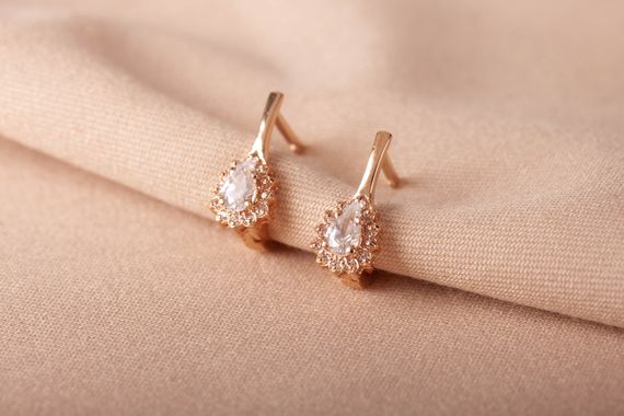 Женские серьги из красного золота с фианитами | Зображення 7