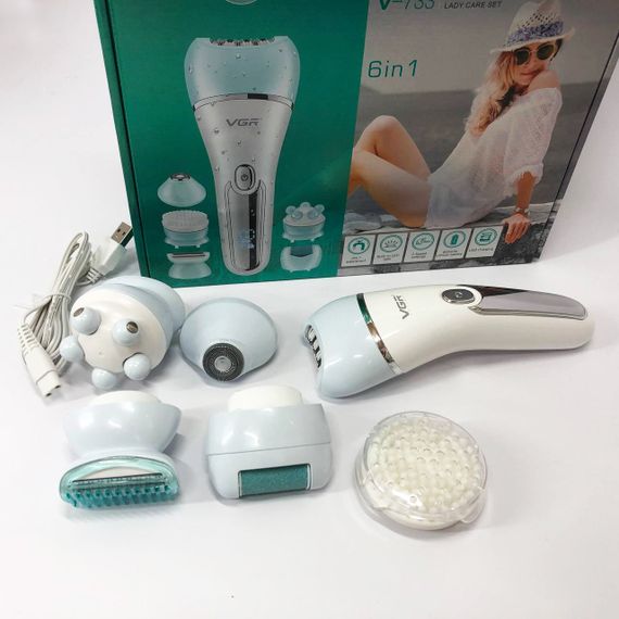 Епілятор для обличчя та тіла 6в1, від USB VGR V-733 / Жіночий епілятор для видалення волосся. Колір: блакитний | Зображення 1