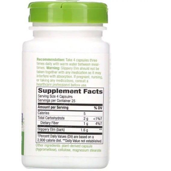 Комплекс для травлення Nature's Way Slippery Elm Bark 400 mg 100 Veg Caps NWY-17100 | Зображення 1