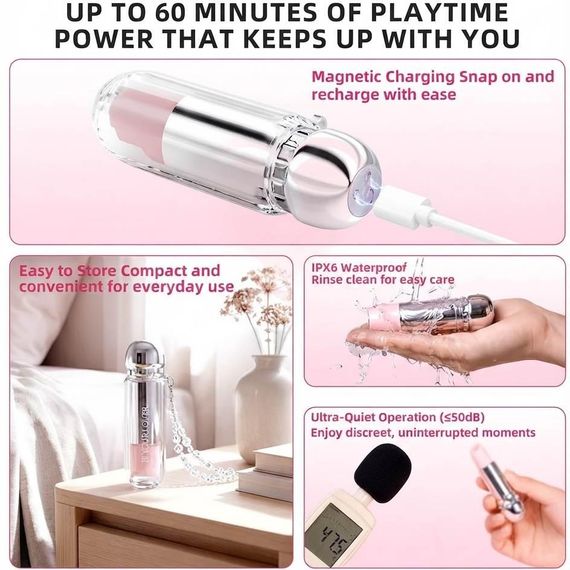 Вакуумный стимулятор в форме губной помады BeYourLover Powder Mist, розовый, 9,65 × 3,3 × 3 см Sex Aura | Зображення 7