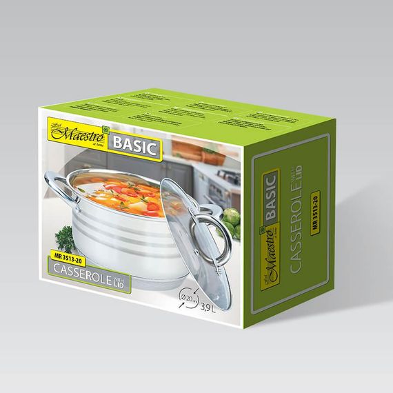 Кастрюля Maestro MR-3513-20, 3.9 л, 20 см, из нержавеющей стали с крышкой, для всех типов плит | Зображення 4