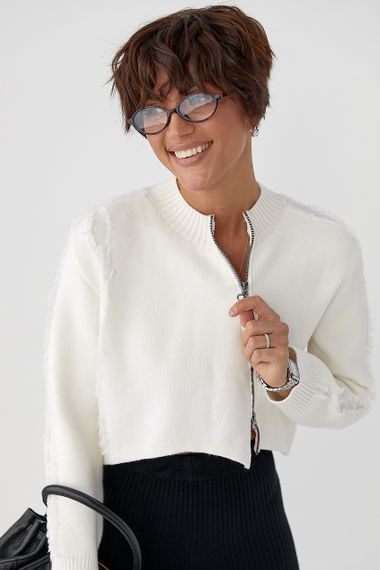 В'язаний кардиган з бічною блискавкою - молочний цвет, ONE SIZE (є розміри)