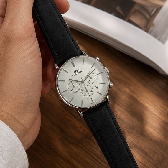 Чоловічий годинник Forsining 8312 Black-Silver-White з хронографом та шкіряним ремінцем | Зображення 2