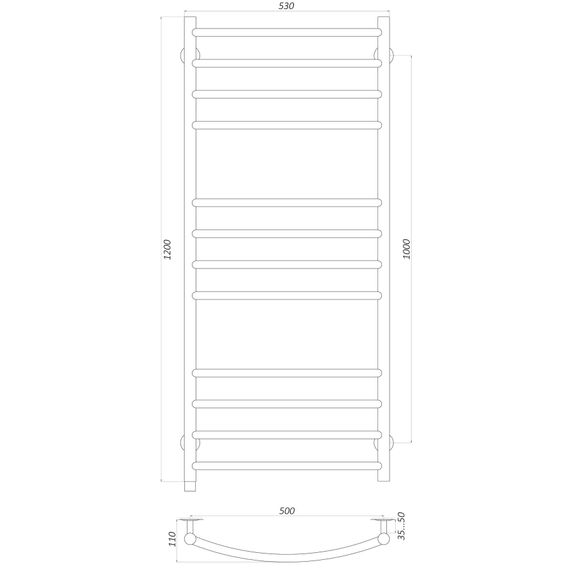 Рушникосушарка UNIO LDE ER 1200-500-12 BLK Драбинка Дуга Еліт чорна (21555) | Зображення 1