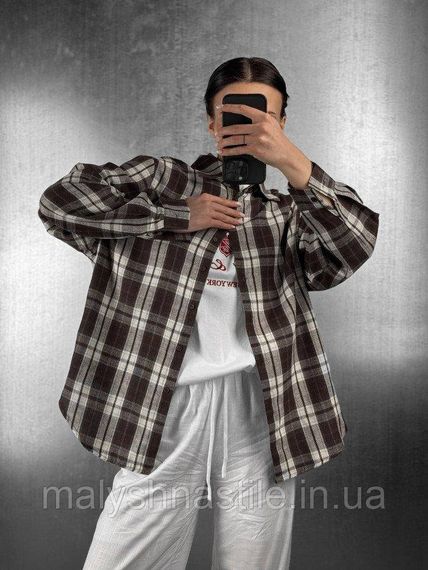 Women's checkered shirt brown/white DL7310 | Зображення 5