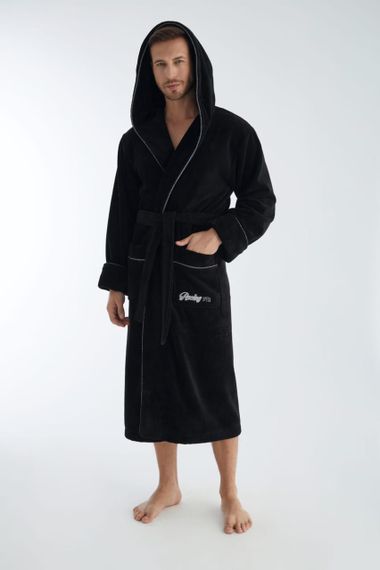 Мужской халат Nusa 1320 с капюшоном Черный, XL | Зображення 2
