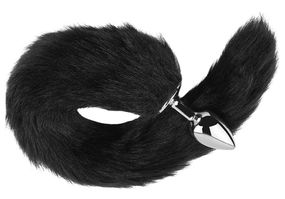 Анальная пробка с хвостом EGZO - Fox Tail Silver Plug Black, size S Sex Aura