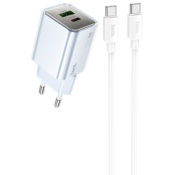 МЗП Hoco N46 Glorious PD20W+QC3.0 (1USB-A/1C) + кабель Type-C to Type-C Blue