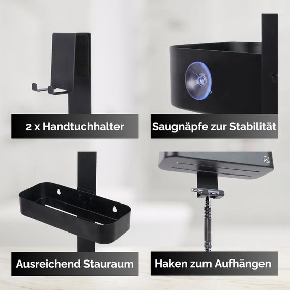 Полиця для душу QOSI з 3 флаконами, без свердління, з нержавіючої сталі, чорна | Зображення 2