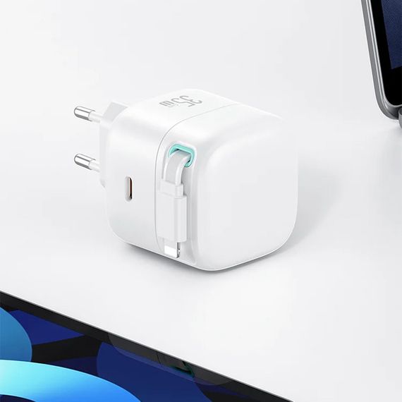 МЗП Usams US-CC209 GaN With Lightning Magnetic Retractable Cable Module XMF Ser. 35W (2USB-C) White | Зображення 3