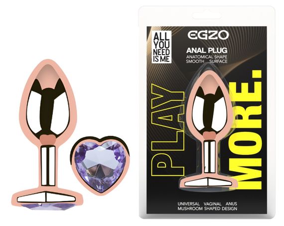 Анальна пробка з кристалом EGZO - Rose Gold Heart Plug Amethyst size S Sex Aura