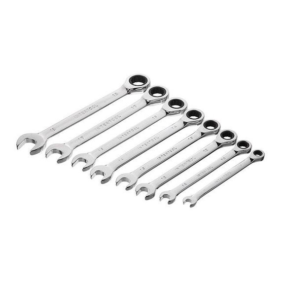 Набір ключів комбінованих, з тріскачкою, 8 шт., 8-19 мм, Cr-V, професійний, DIN3113 INTERTOOL XT-1303 | Зображення 2