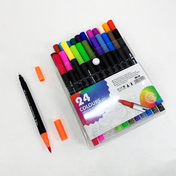 Професійний набір 24 ​​шт двосторонніх маркерів лінер+пензель з м'якою головкою на водній основі | Зображення 1