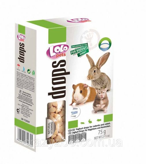 Лакомство для грызунов и кроликов Lolo Pets Дропсы с йогуртом 75 г LO-71034