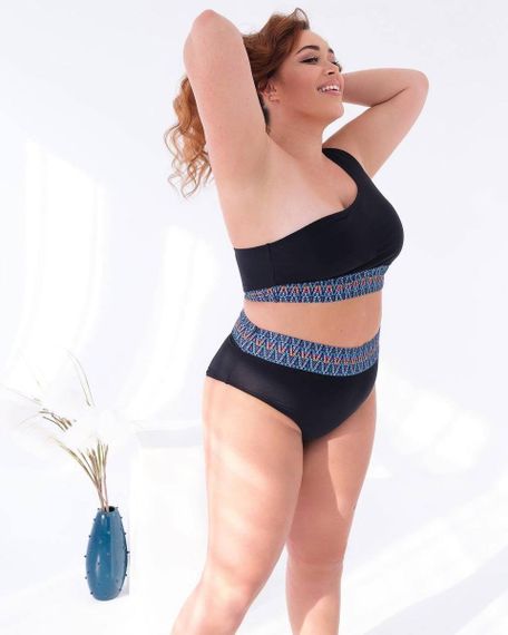 Роздільний чорний купальник  PLUS SIZE знімними чашками та високими плавками | Зображення 1