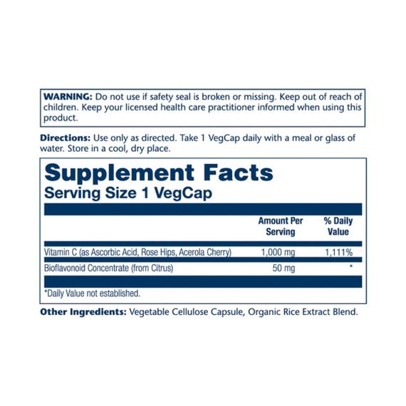 Vitamin C with Rose Hips, Acerola &amp; Bioflavonoids 1000mg - 100 vcaps | Зображення 1