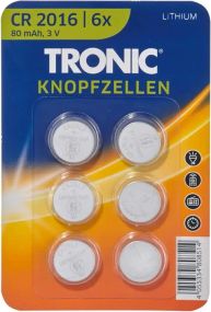 Батарейка  CR2016,  Tronic, литиевая, блистер 6 шт