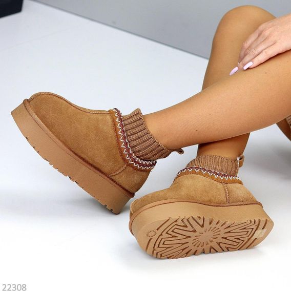 Низкие угги с текстильным манжетом натуральная замша цвет Карамель 39