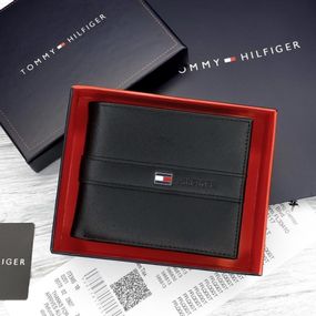 Чоловічий брендовий чорний гаманець Tommy Hilfiger LUX