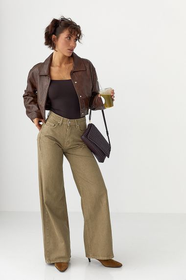 Коротка куртка зі шкірозамінника - темно-коричневий цвет, M (є розміри) | Зображення 2