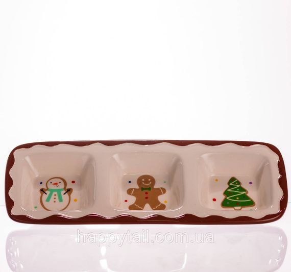 Менажниця порцелянова Merry Christmas на 3 секції 30×11×2.5 (см) прямокутна CR-1-41 | Зображення 3