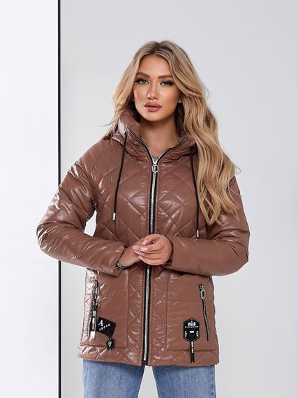 Жіноча стьобана куртка з блиском, арт.504, кава | Зображення 5
