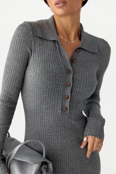 Довга трикотажна сукня-поло - сірий цвет, ONE SIZE (є розміри) | Зображення 3