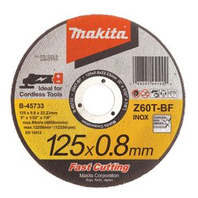 Диск відрізний MAKITA по металу та нержавіючій сталі тонкий 125х0,8х22,23 B-45733