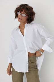 Класична однотонна сорочка з напівкруглим низом - білий цвет, L (є розміри)